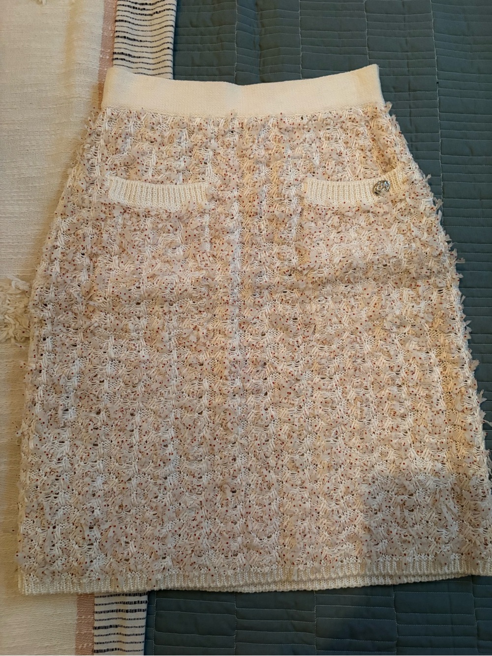 CHANEL Cream Bouclé A-Line Skirt